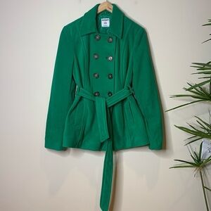 Old Navy | Kelly Green Fleece Satin Lined Button Down Belted Pea Coat M